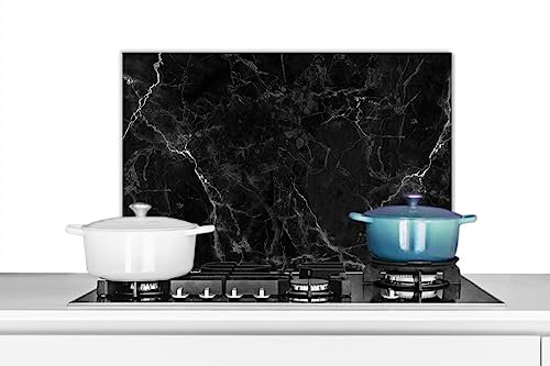 KitchenYeah© Küchenrückwand Platte Spritzschutz Küche Deko Aluminium Platte Wandschutz Küchen Zubehör WandverkleidungMarmor - Schwarz - Weiß - Dunkel - Muster - 70x50 cm