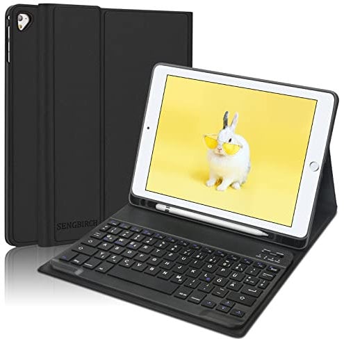 SENGBIRCH iPad 6. Generation hülle mit Tastatur - iPad 5. Generation 2017, iPad 9.7 Zoll,iPad Air 2/1,Abnehmbar Magnetisch Tastatur mit QWERTZ Layou