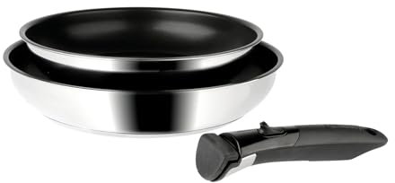 SITRAM 713508 Juego de 2 sartenes de acero inoxidable ARPEGE Ø 24-28 cm H 5-6 cm - Revestimiento interior negro sin PFOA - Mango extraíble SITRAMOVIBLE - Todo tipo de fuegos incluida inducción