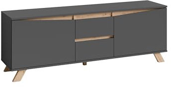 byLIVING TV-Board Valentin/Lowboard matt anthrazit mit Absetzung in Eiche-Optik/Fernsehtisch mit 2 Türen und 2 Schubkästen/Fernsehschrank im Scandi-Style/Grifflos/B 160, H 60, T 38 cm
