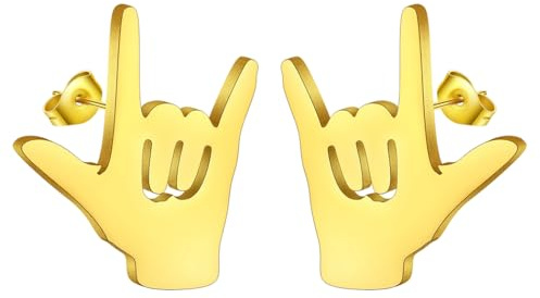Rock On Hand Ohrstecker, niedliche Gebärdensprache, Ohrstecker für Damen und Herren, Musikliebhaber, Schmuckgeschenk