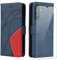 jrester Coque pour Samsung Galaxy A15 5G / 4G, Couleur Combinaison (Bleu et Rouge) Modèle PU Cuir à Rabat Flip Housse Étui avec Un Verre Trempé Film Protection Écran pour Samsung Galaxy A15