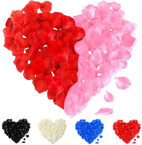 EHIOG 1200 Pcs Rose Petals, Pink and Red Artificial Rose Flowers No-Taste Emulation Silk Rose Petals,Waterproof and Do Not Fade, for Valentine's Day birthday Confession Decoration-Pink Red