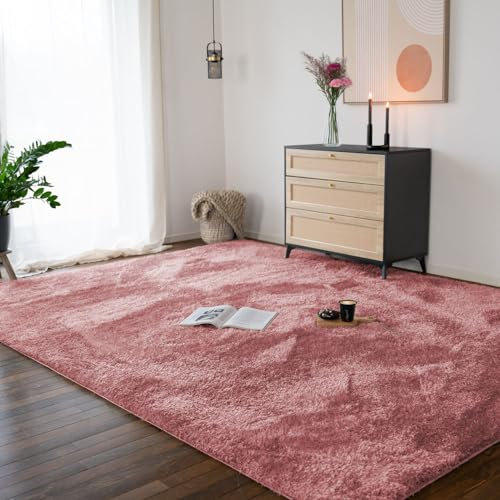 Home Deluxe - Teppich SOFI - Farbe: Altrosa, Größe: 230 x 160 cm - Allergikerfreundlich, Floorhöhe: 4,3 cm, 100% Polypropylen Friese I Floorteppich Shaggy Designteppich