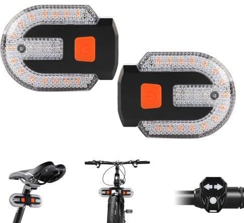 Teguangmei 2PCS Luce Posteriore Bici con Indicatori di Direzione, Luce Frecce per Bici Divise con Telecomando Senza Fili, USB Ricaricabile Luci Posteriori, 5 Modalità