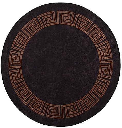 vidaXL Teppich, Waschbar Bodenteppich mit auffälligem Muster, Wohnzimmerteppich rutschfest Pflegeleicht, Kurzflor Matte Vorleger, Schwarz Golden Ø 200cm