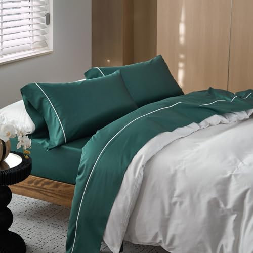 MooMee Queen-Bettwäsche-Set, extra langstapelige Baumwolle, Fadenzahl 600, ägyptische Baumwolle, Textur, luxuriös, seidiger Satin, ultraweich, bequem, langlebig, mit weißem Rand, Kontrastbesatz