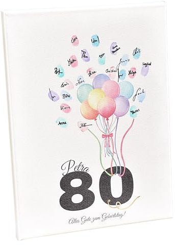 KATINGA Leinwand für Fingerabdrücke als Gästebuch - Geschenk zum runden Geburtstag (80)