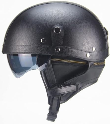 Retro Motorradhelm, Offener Halbschale Jet-Helm Mit Visier, ECE Zulassung Über Frauen Und Herren, ABS-Helm Mit Schnellverschluss-Schnalle, Sturzhelm, Für Cruiser Chopper Scooter 1,M=57-58CM