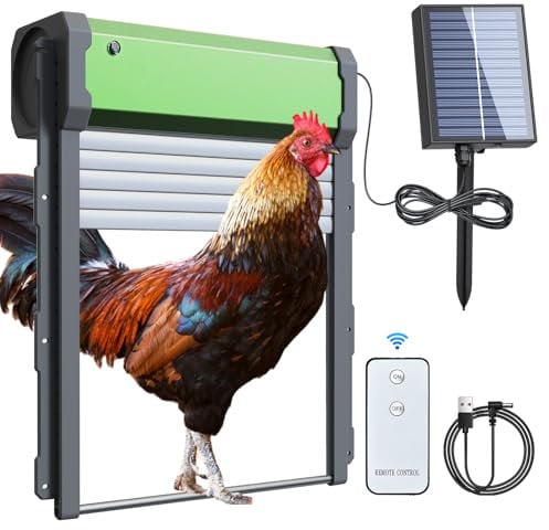 Aissom Porte Automatique Poulailler, Porte de Poulailler Automatique Solaire, Porte de Poulailler avec capteur de lumière, minuterie, Télécommande, Protection Intelligente Contre Le pincement