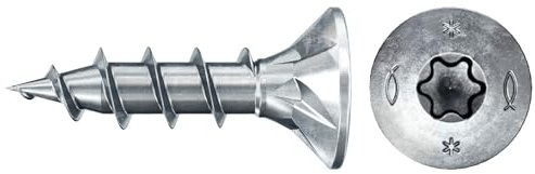 fischer PowerFast II Spanplattenschraube 4,0 x 15, Senkkopf mit Innenstern TX, Vollgewinde, Schraube für Holzverarbeitung, reduziert Einschraubwiderstand und Einschraubzeit, gvz, 200 Stück