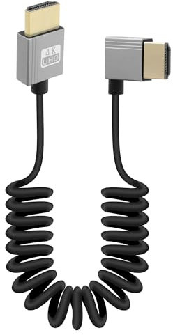 RIIEYOCA 4K Short HDMI to HDMI Coiled Cable, 90 Degree Right Angle 18Gbps High Speed HDMI2.0 Support 4K@60Hz, Compatible with Camcorders, Monitors (Right)