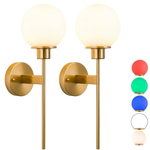 Aiehnid Battery Operated Wall Sconces Light Set of 2 - Modern Wireless Wall Lamps with Remote Control for Bedroom, Living Room, Bedside (Gold)