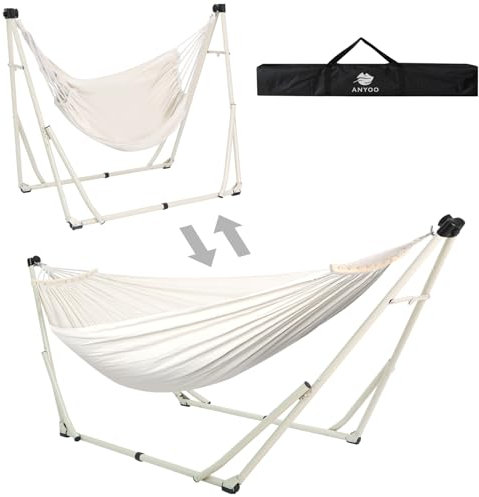 Anyoo Hamac et chaise hamac avec support pliable, ensemble de support de hamac portable à double usage pour hamacs d'intérieur et d'extérieur
