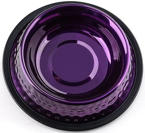 StilGut Feeding Bowl for Dogs and Cats, Set of 2, Aluminium Feeding Bowl, 0.4 L, Dog Bowl, Cat Bowl, Water Bowl, Set of 2, Purple Hammered