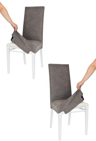 t m c s Tommychairs-2er Set gepolsterte Stühle Jazz mit herausnehmbarem Bezug,Struktur aus lackiertem Buchenholz Weiß,gepolstert und mit herausnehmbarem Bezug aus Stoff in Zementgrau bezogen