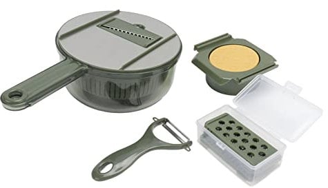 Vegetable Chopper, Vegetable Slicer with Drain Basket Versatile Vegetable Cutter, Stainless Steel Potato Slicing Machine, Carrot Cucumber Grater Shredders Food Chopper for (Green)