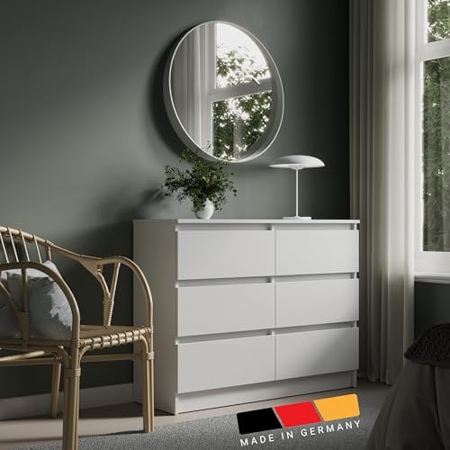 Home Collective Kommode 100cm breit mit 6 Schubladen Kommode weiß Holz Schrank Kommode mit Schubladen Sideboard Highboard Anrichte Schlafzimmer Wohnzimmer Flur Büro Organizer Breite 100 cm Höhe 78 cm