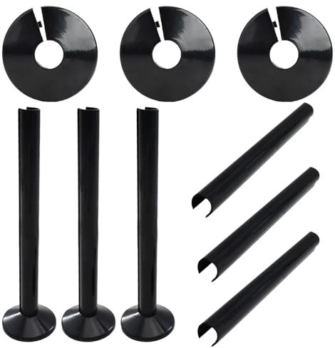 6 PCS 200mm X 15mm Black Radiator Cover and Base, Radiator Pipe Covers, Radiator Cover, Radiator Pipe Covers and Pipe Collars Pipe Central Heating Clip on Covers
