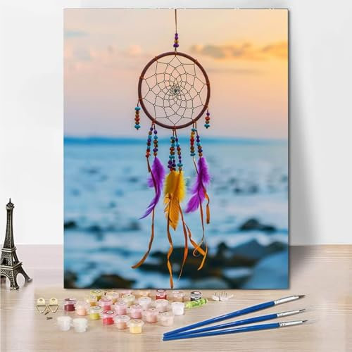 RNXAOPEN Malen Nach Zahlen für Erwachsene Sunset Dream Catcher - Paint by Numbers Basteln DIY Bastelset Malen Nach Zahlen Leinwand für 70x95cm Kinder Malen Nach Zahlen 6299-6