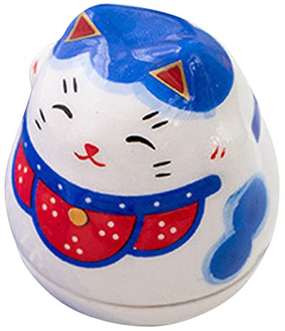 GARVALON Tumbler Katze Figurine Im Japanischen Stil Lustiges Desktop Ornament Niedliche Katzen Deko Nicht Umfallendes Spielzeug Für Katzenliebhaber Blaues Design Für Zuhause Und Büro