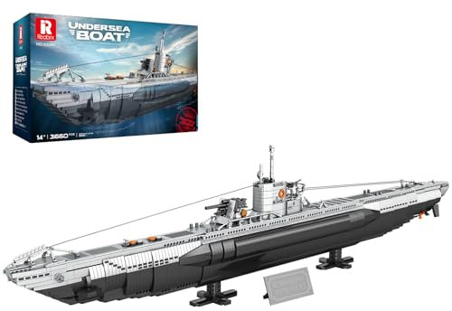 Reobrix U-Boot-Bauset 33050, Militärisches U-Boot-Modellset für Erwachsene, WW2-Sammlerstück Deko-Schiffbau-Set, Armee-Spielzeuggeschenke für Jungen, Männer und Militärfans(3660+ Stücke)
