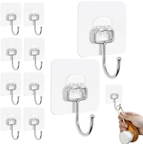 SDFLKAE 10 Stück Selbstklebend Haken Extra Stark, Transparent Klebehaken Haken Selbstklebend, Wandhaken Selbstklebend für Küche Bad Wand & Decke Aufhänger, Handtuch, Mantel, Schlüssel