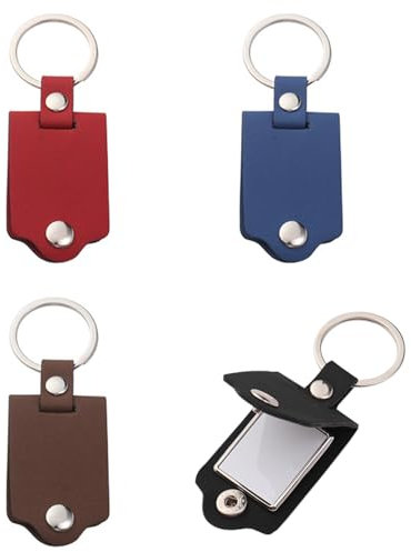 Porte-Clés Cadre Photo 4 Pièces, Porte-Clés Personnalisés Créatifs, Porte-Clés en Cuir PU, Porte-Clés Cadeaux