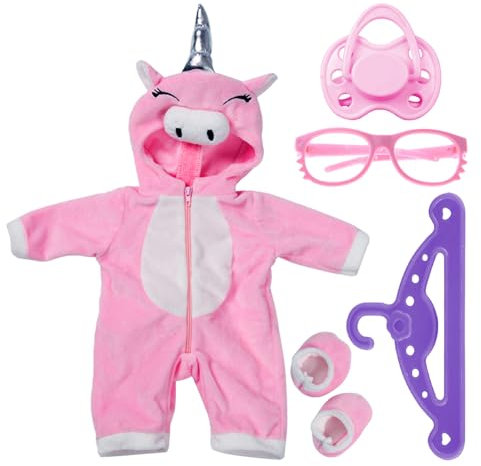 OVDGWC Pezzo di Abito Monopezzo con Scarpe, 1 Pezzo di Ciuccio, Bar di Vestiti in 1 Parte E 1 Pezzo di Occhiali, Accessori per Bambole, Giocattoli E Abbigliamento per Bambole, Giocattoli per Bambini