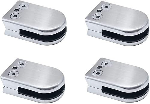 WaiDXn Lot de 4 Pinces à Verre réglables en Acier Inoxydable, Clips en Verre à Dos incurvé for Garde-Corps, escaliers, Pinces for étagères en Verre