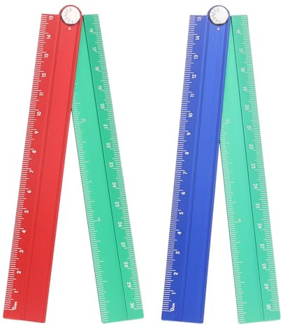 sourcing map 2pcs Folding Straight Ruler 30cm Metric Aluminum Alloy Protractor Foldable Angle Ruler Geometric Measuring Tool with Angle Line for Architects Artists Office, Blue Green/Red Green