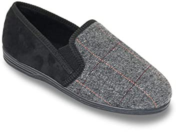 Chums Men's Extra Wide Fit Elastic Gusset Slippers – Non-Slip, Comfortable House Shoes for Swollen Feet Black 11