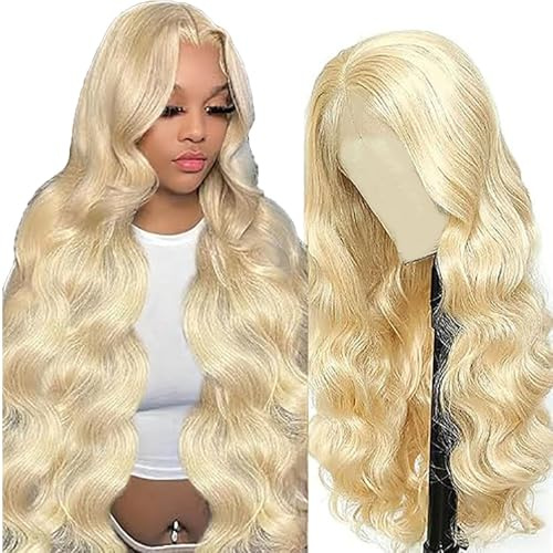 AiPliantfis Echthaar Perücke Damen Human Hair Wig Body Wave Brown 4X4 Lace Front Glueless Wig Wear and Go #613 Blonde Real Hair Pre Plucked 150% Density Unprocessed Remy Human Hair 18 Zoll