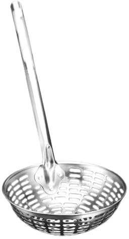 Mobestech Stainless Steel Skimmer Ladle Colander Spoon with Portable Handle Large Serving Spoon for French Fries Eggs