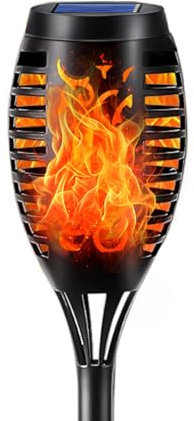 LQWELL® Solarleuchten Solar Fackellicht für Außen Garten 1 Stück 12 LED Solarlampe mit Realistischer Flammeneffekt IP65 Wasserdicht Gartenfackeln Solar Weg Hinterhöfe Rasen Beleuchtung (1 Stück)