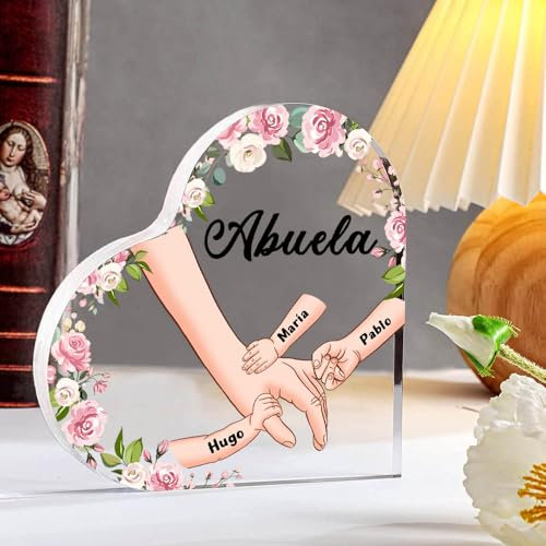 Regalo del Día de la Madre Regalos para Mamá Abuela Esposa Placa Acrílica Personalizada con 1-7 Nombre (Style 4)