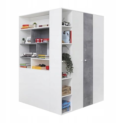 Begehbarer Schrank SISI SI01 Eckkleiderschrank Kleiderschrank Jugendzimmer (R/L) (Weiss LUX/Beton)