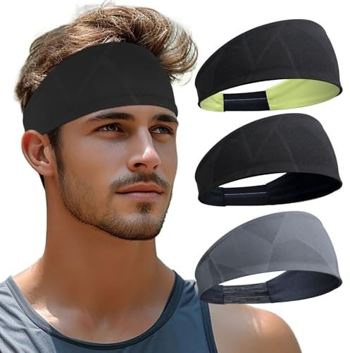 Sport Stirnbänd Herren Damen - Double Sided Dünn Dehnbare rutschfest Haarband, Atmungsaktiv Schweißband Stirn für Fitness, Laufen, Radfahren, Wandern(3 Pack) (2 Schwarz+Grau)