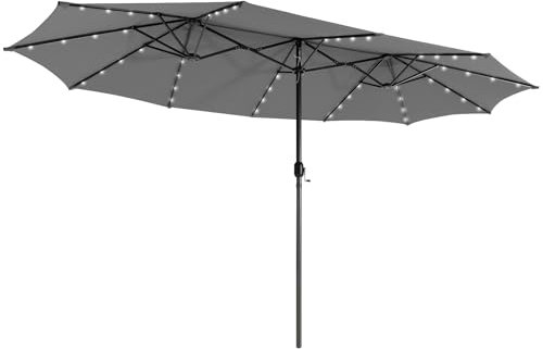 GOPLUS Doppelsonnenschirm mit LED Beleuchtung, UV 50+, Sonnenschirm mit Ständer, Balkonschirm groß 470 x 280 cm, Gartenshirm mit Kurbel & 12 Rippen, Marktschirm Tischschirm oval (Ohne Ständer,Grau)
