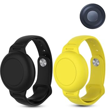 2 Pack Kids Silikon Uhr Armbänder für Motorola Moto Tag Anti-Verlust Tracker, daunke Voll Schutz Abdeckung, Kratzerfest, stoßdicht, wasserdicht (Schwarz, Gelb)