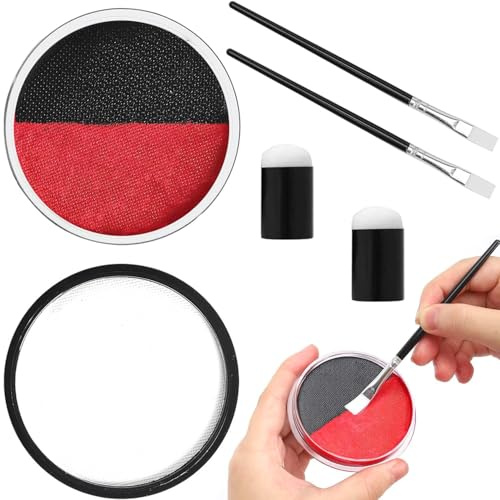 Halloween Schminke Schwarz Weiß Rot mit 2 Pinseln & 2 Finger Pinsel Set,60g Vegan Bodypainting Kinderschminke Wasserbasierte Halloween Make Up Theaterschminke für Vampir Zombie Clown Gesichtsfarbe
