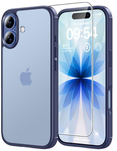 TAURI für iPhone 17 Hülle 6,3 mit Panzer Schutz Glas Folie, Schutz nach Militärstandard, [Anti-Vergilbung] Stoßfest Militärstandard Transparent Handyhülle - Matt Marineblau