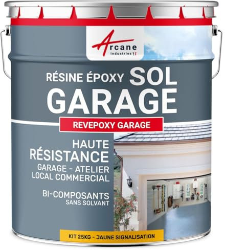 ARCANE INDUSTRIES Peinture epoxy Sol Garage, Atelier, Local, Commercial, Magasin : Revepoxy Garage - 25 kg (jusqu'à 80 m² en 2 Couches) Jaune Signalisation - RAL 1023