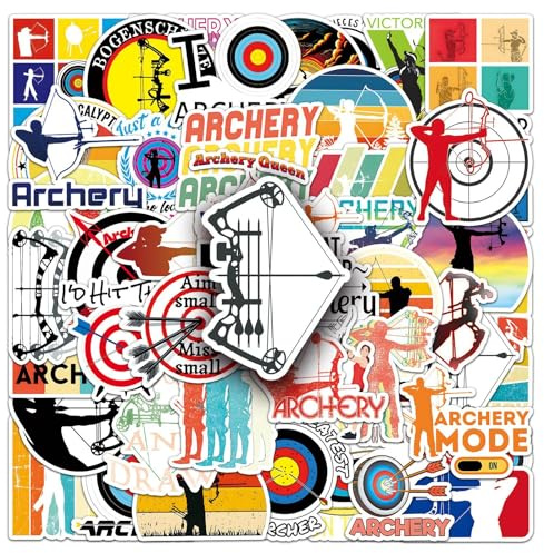 50Stück Bogenschießen Sport Aufkleber für Laptop,Gepäck,Kühlschrank,Snowboard,Auto,Gitarre,Cartoon Schießen Wasserdicht Vinyl Sticker,Erwachsene Teenager Geschenk,Ästhetische Graffiti Stickers