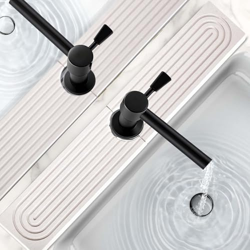 24 Inch Stone Faucet Mat for Kitchen Sink,Kitchen Sink Splash Guard-Stone Drying Mat Kitchen,Super Absorbent, Diatomite Protector with Drainage for Kitchen Bathroom Counter(White)