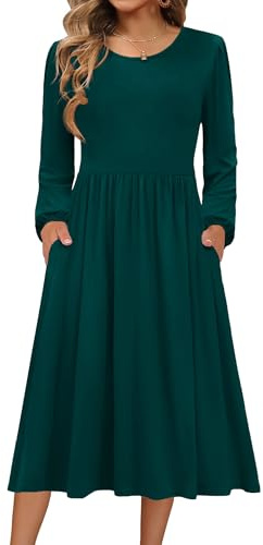 Zeagoo Dresses for Women UK Winter Long Sleeve Dress Crew Neck Midi Dresses | Ladies Tunic Dresses | Elegant Knitted Dress | Autumn A Line Dresses | Casual Lightweight Dress with Pockets |