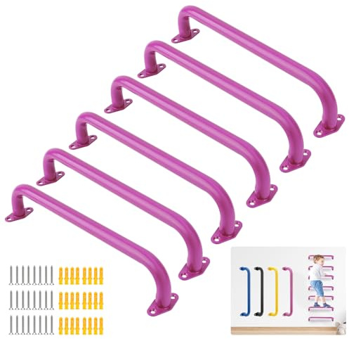 BiJun 43,2 cm Metall-Spielplatzgriffe, Affenbars für den Innenbereich, robuste Decken-Haltegriffe für drinnen und draußen, Spielplätze, Klettergerüst, Baumhäuser und Wandleitern (Rosa, 6 Stück)