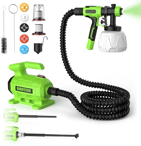 GARDTECH 3-in-1 Farbsprühsystem Laubbläser und Kompakter Staubsauger Set, Lackierpistole Elektrisch Farbsprühgerät mit 5 Düsen & 3 Sprühmuster, Hand-Laubbläser 200 CFM für Terrasse, Wandfarbe