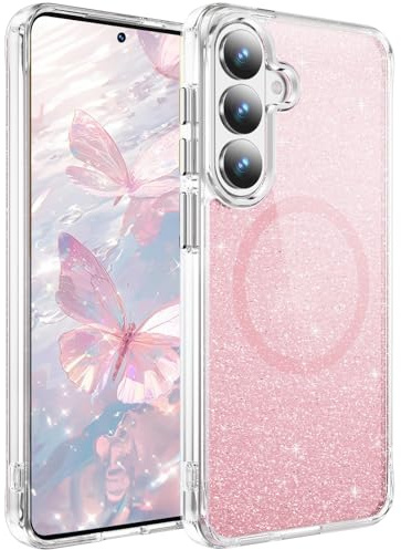 IMEIKONST Coque pour Samsung Galaxy S23 Plus Pailletée Rose JXSF | Compatible avec MagSafe, Étui Dos Transparent Magnétique, Souple Housse Antichoc, Brillant Scintillant pour Femmes et Filles