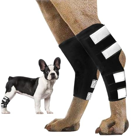 XFSRG 2 Piezas Rodillera para Perro Pata Trasera Envoltura Canina de Corvejón Proporciona Soporte Articular con Correas Reflectantes para la Curación de Heridas y Esguinces(Negro/S)